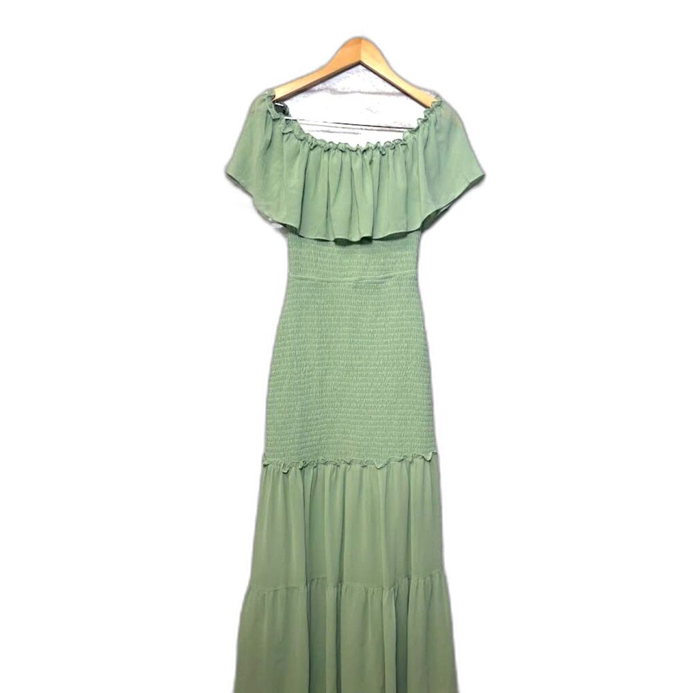 Baltic Born Almafi Smocked Dress NWOT Sage Green bump Friendly Modest Size Small